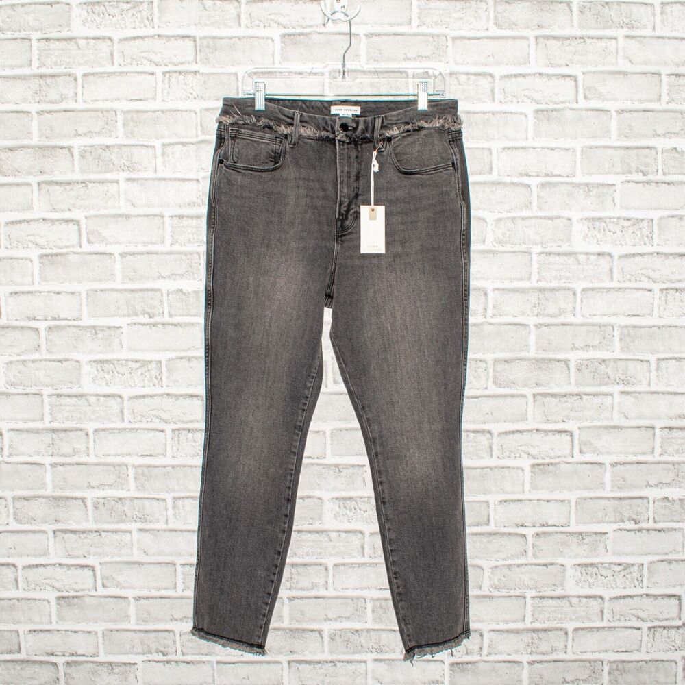 GOOD AMERICAN Good Curve Skinny Crop Denim Jeans Raw Size 14/32